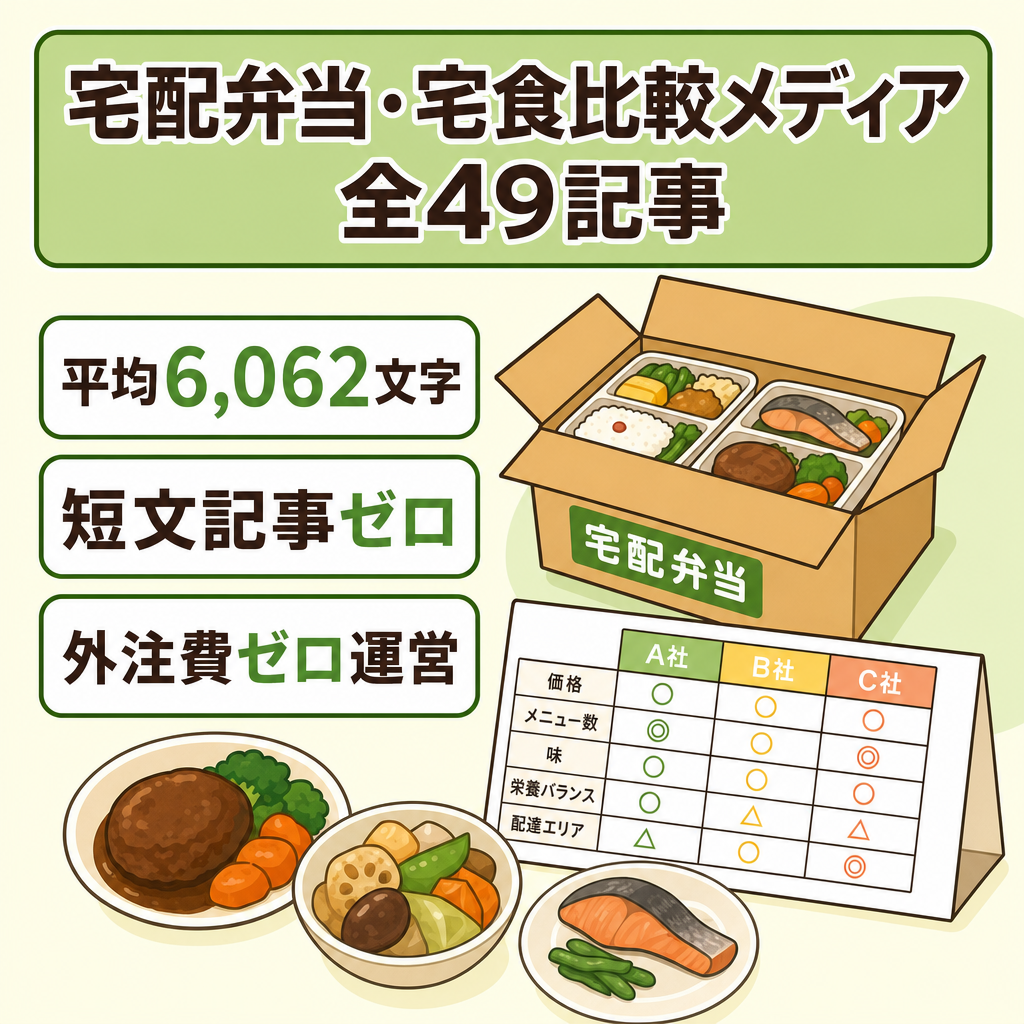 【記事49本】宅配弁当・宅食に特化した比較メディア｜1記事平均6,000字