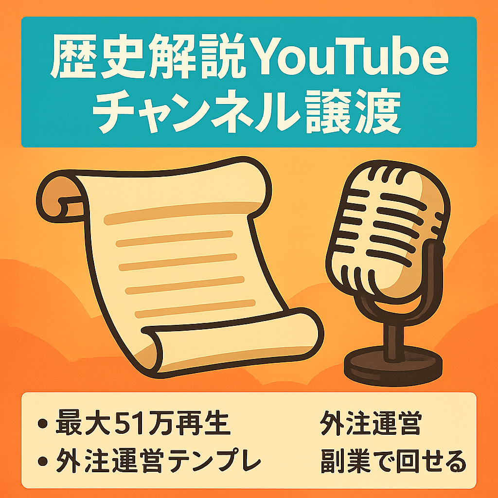【収益化済み！登録者2,500人以上！51万再生動画有】歴史解説系チャンネル【フル外注可能】非属人性運用可/外注テンプレ有