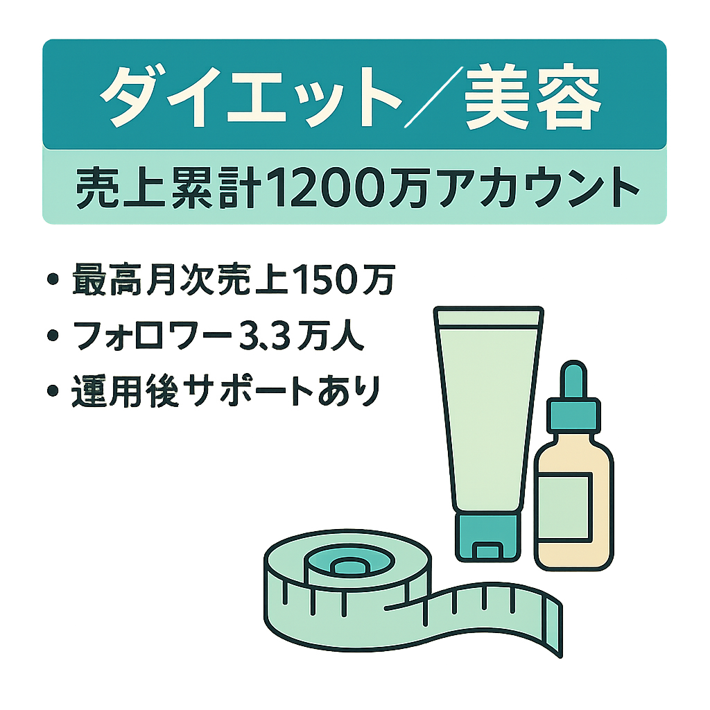 【月次売上150万、累計1200万】フォロワー3.3万のダイエット・美容アカウント【リポスト運用】⭐︎購入後のサポートありで安心運用⭐︎