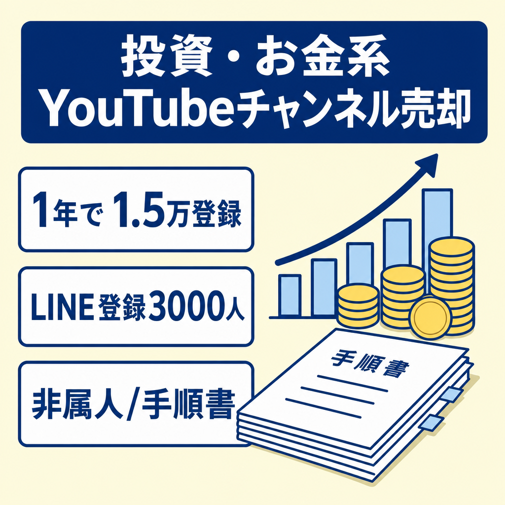 【投資・お金系／登録者1.5万／LINE登録3,000人の実績あり】1年で15,000人到達・アドセンス＋コンテンツ販売の二軸収益チャンネル