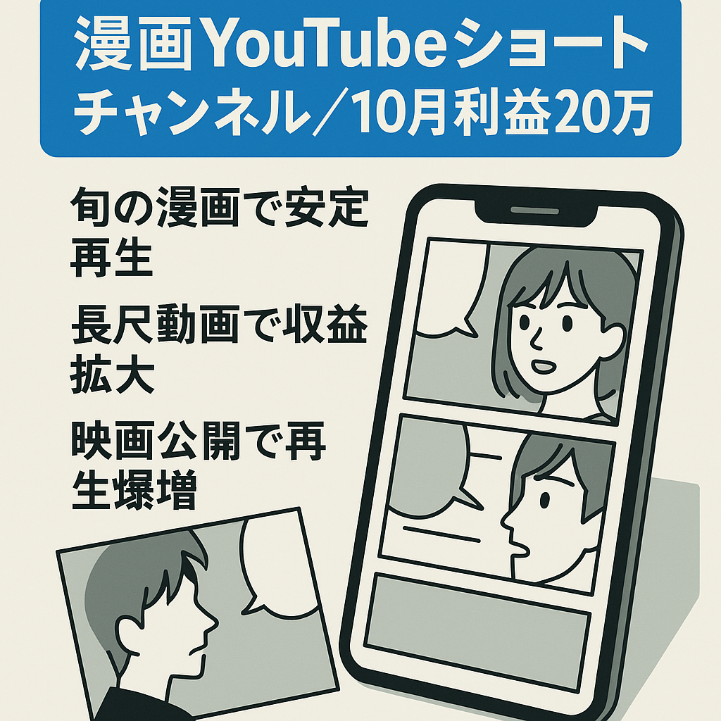 【10月利益20万円】人気漫画のYouTube short チャンネル【登録者1.6万人】