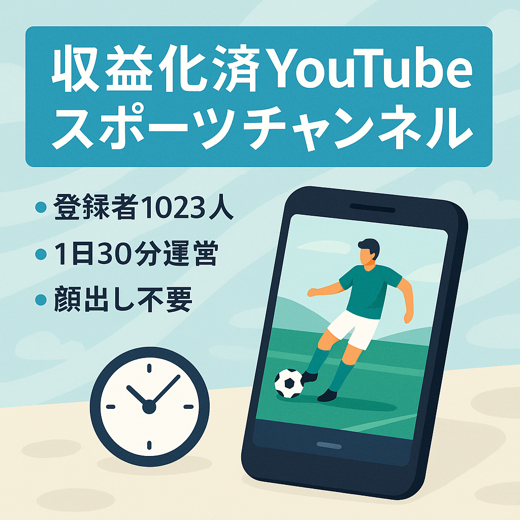 【収益化済みスポーツジャンル！】チャンネル登録者1023人・運営マニュアルあり☆顔出し不要・属人性なし（1日30分の作業で運営可能！）