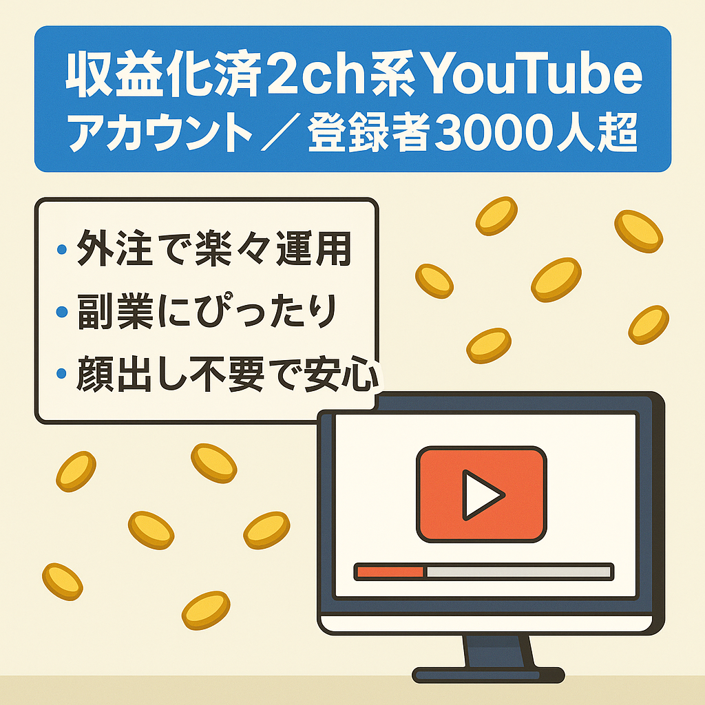 【収益化済み！チャンネル登録者3000人越え！】２ch系　YouTubeアカウント譲渡！
