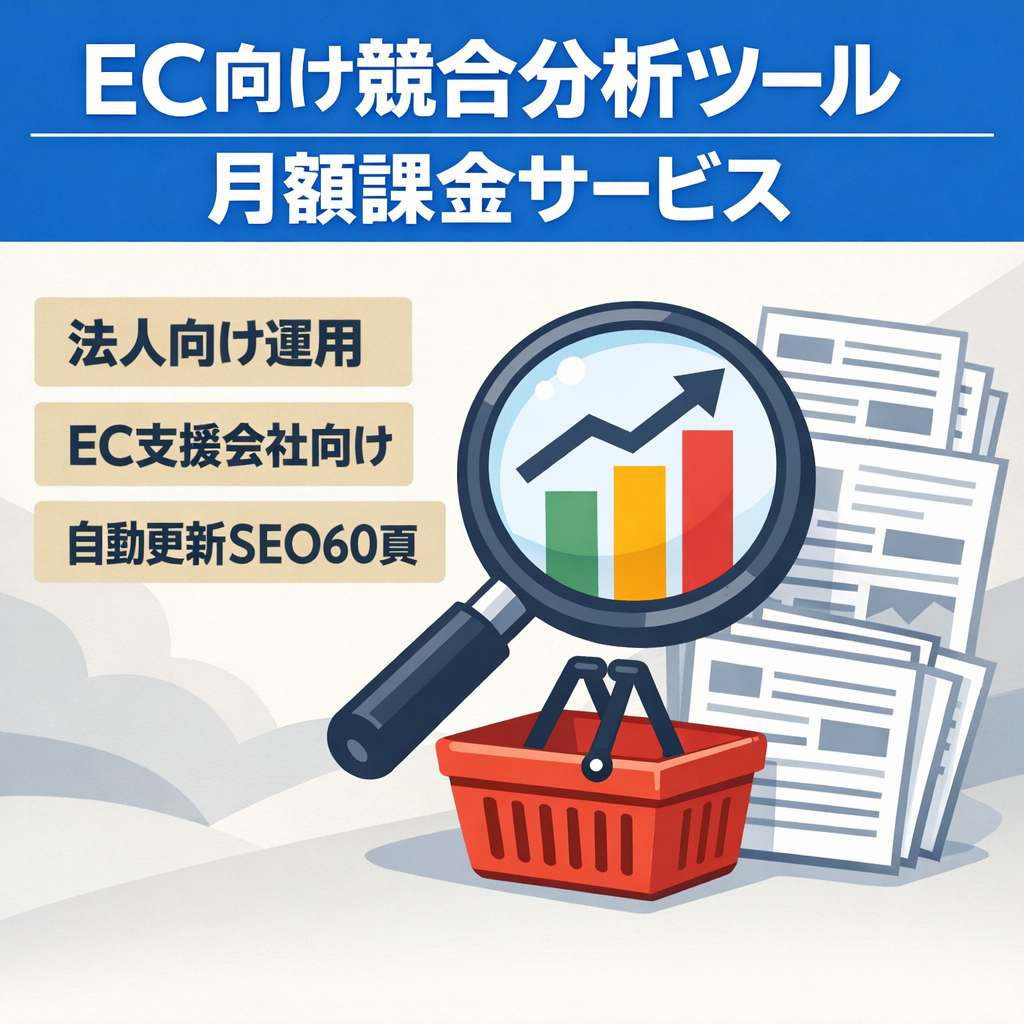 EC企業向けの競合分析ツール（月額課金型サービス）自動更新されるSEO記事60ページ付き