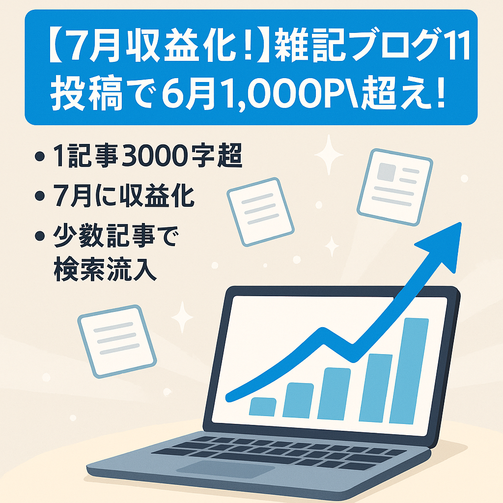 【7月収益化！】雑記ブログ11投稿で6月1,000PV超え！