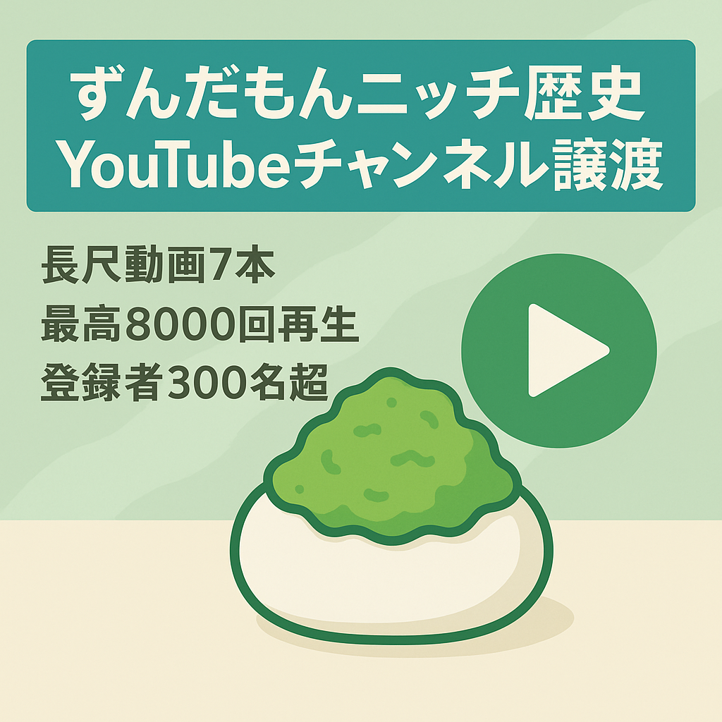 【ずんだもんニッチな歴史ジャンル】ずんだもん動画で登録者300人以上のYouTubeチャンネル譲渡【8000回再生実績あり】