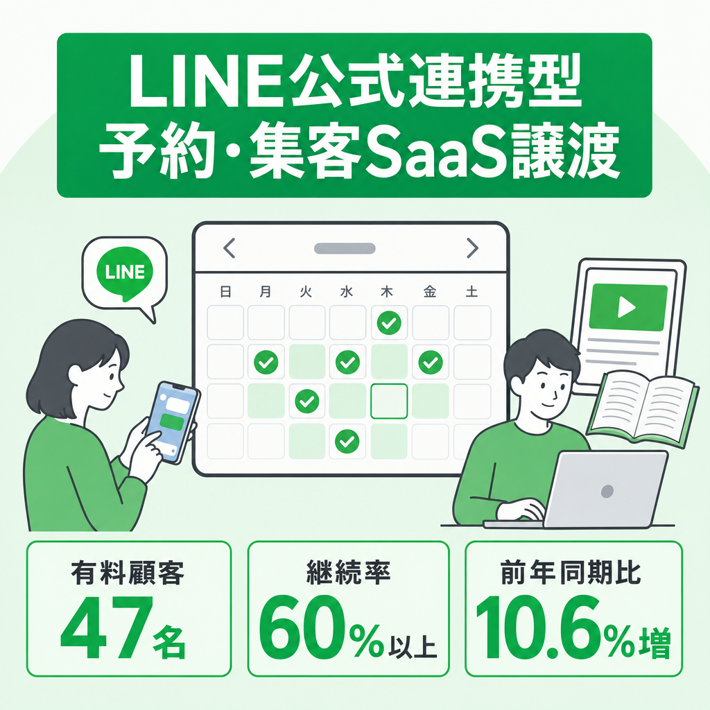 LINE公式アカウント連携型 予約・集客管理システムSaaSサービス事業譲渡