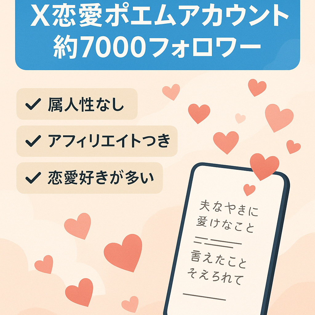 【X（Twitter）総フォロワー約7000人　属人性無】恋愛ポエム系アカウント
