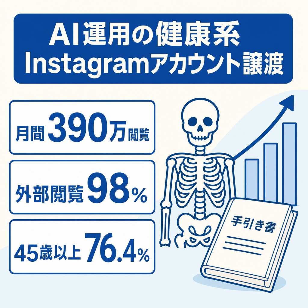 【月間390万閲覧・最高再生140万・骸骨健康】Instagramフォロワー5,800人 ストーリーズCTR2.4%実証（AI運用・マニュアル完備で属人性ゼロ）