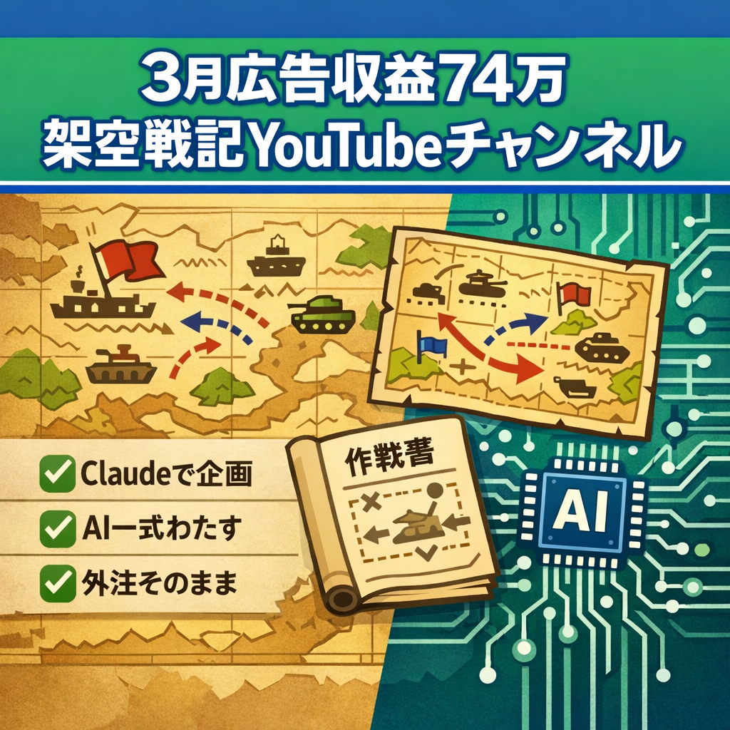 【Claude Code企画スキル付】3月広告収益74万「架空戦記YouTubeチャンネル」外注そのまま引継ぎOK