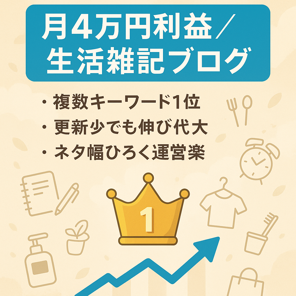 【月４万円の利益】掲載順位１を複数キーワードで獲得！更新しやすい生活雑記ブログ