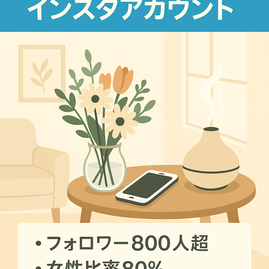 【生活雑貨系(アロマ)インスタアカウント】フォロワー800人以上, 女性比率80%以上, 買主様限定2大特典あり