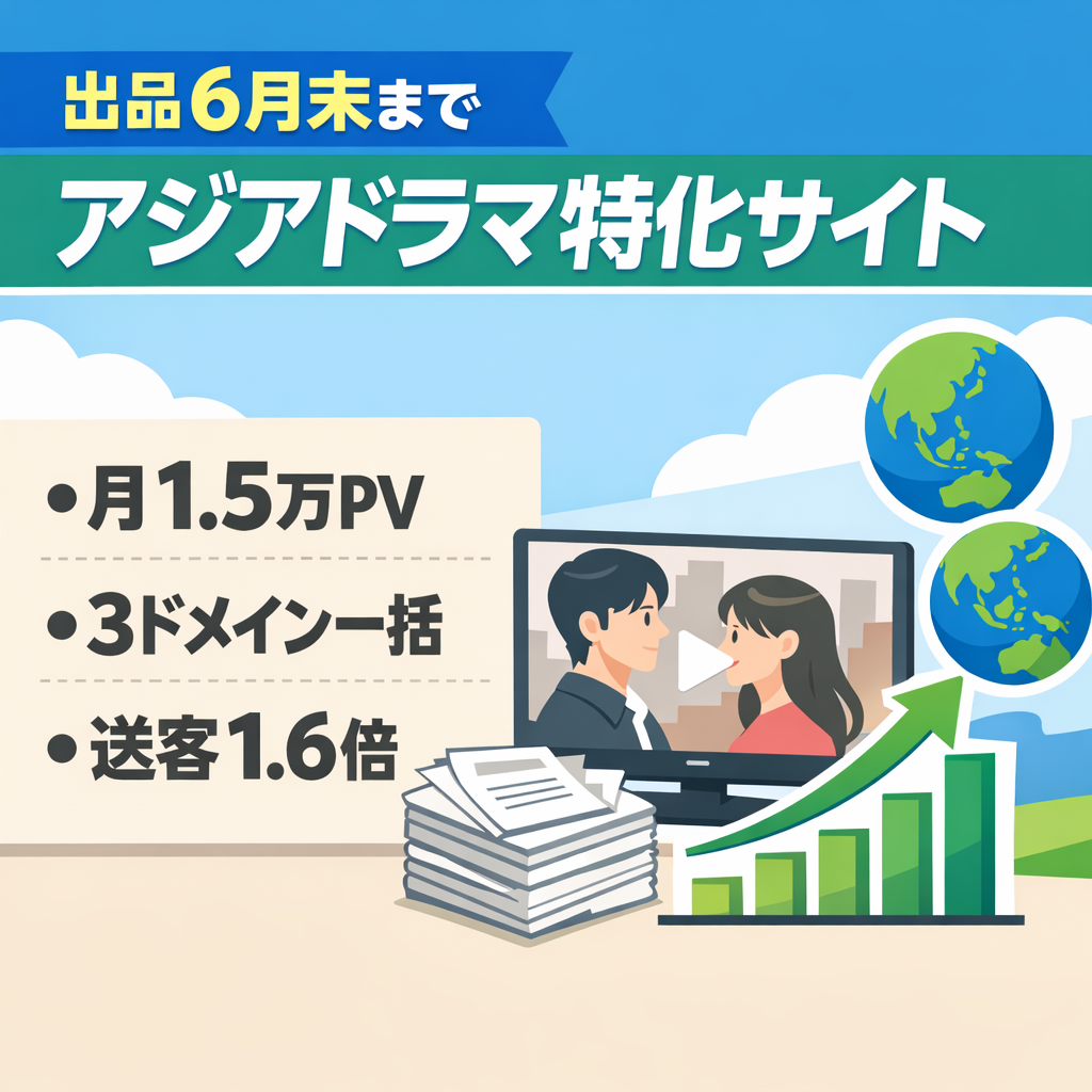 【6月末で出品終了】月2.3万PV・計1100記事｜アジアドラマ特化｜月利1万円突破で稼働中