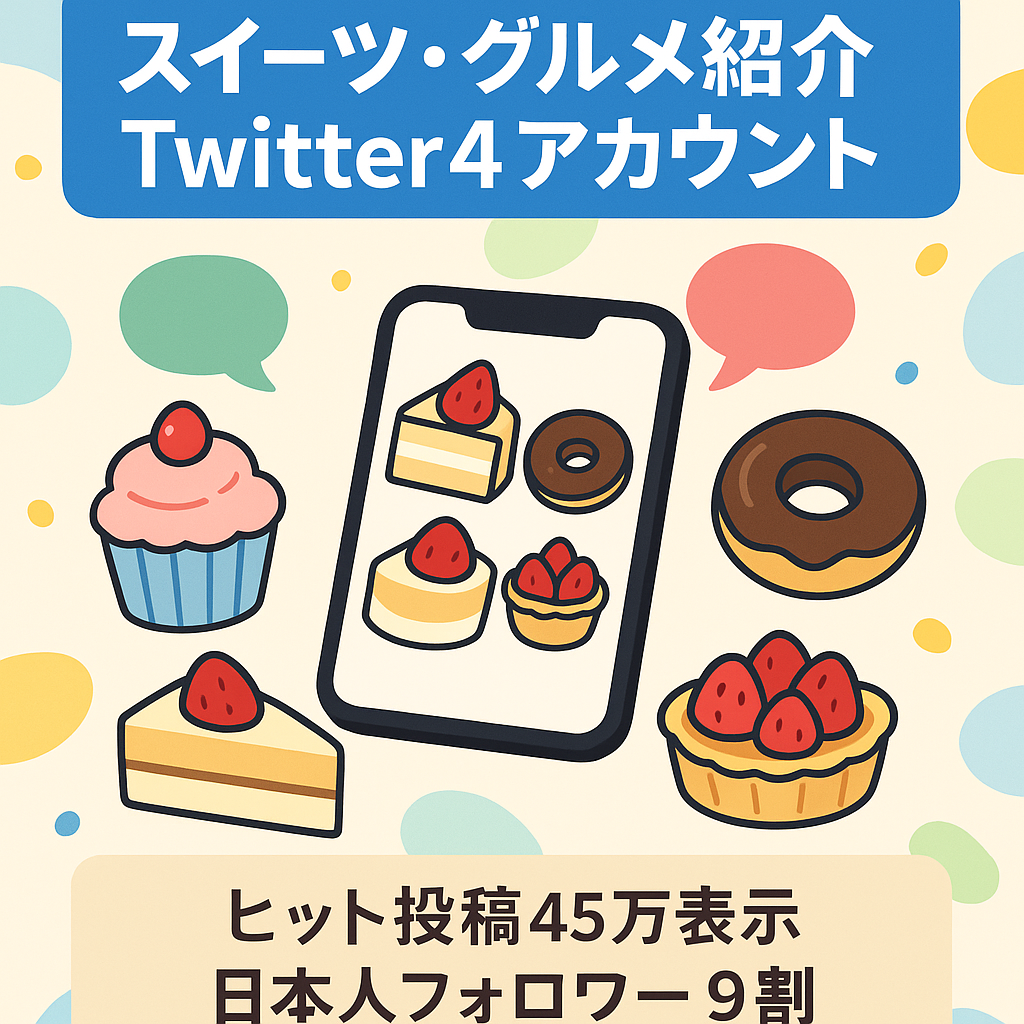 スイーツ グルメ紹介Twitterアカウント【総フォロワー数3500人越え/4アカウントセット】