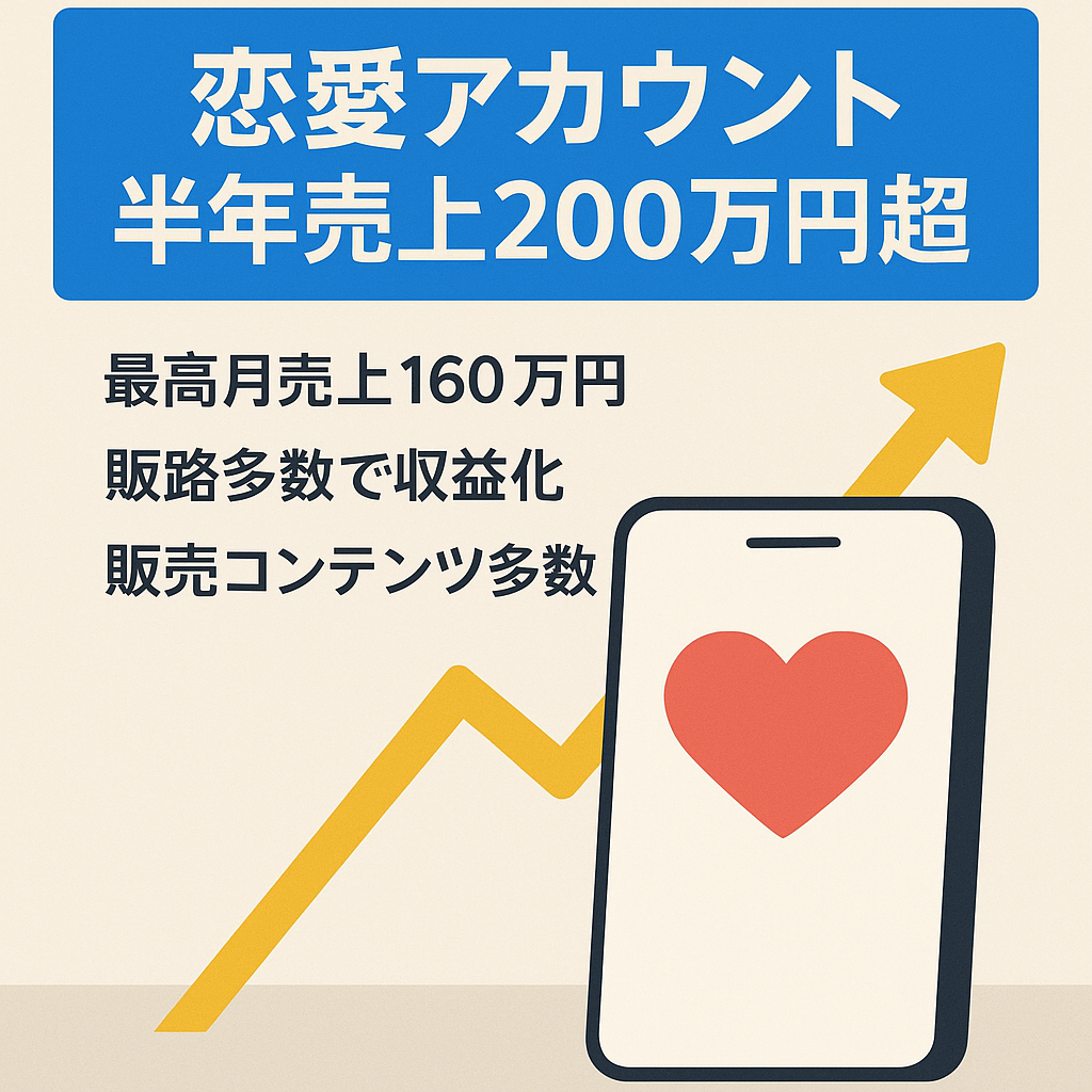 【半年間で売上200万円越え！最高月売り上げ160万】総フォロワー1.2万人男性向けコンテンツ・占い・マッチング系・美容系の案件も取り扱い可能な恋愛アカウント