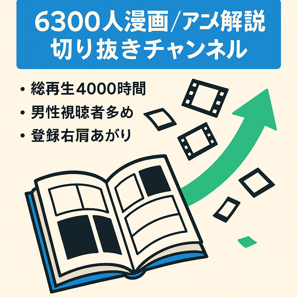 【訳あり】登録者6300人以上！男性視聴者の多い漫画・アニメ解説系切り抜きチャンネル【価格交渉可能】