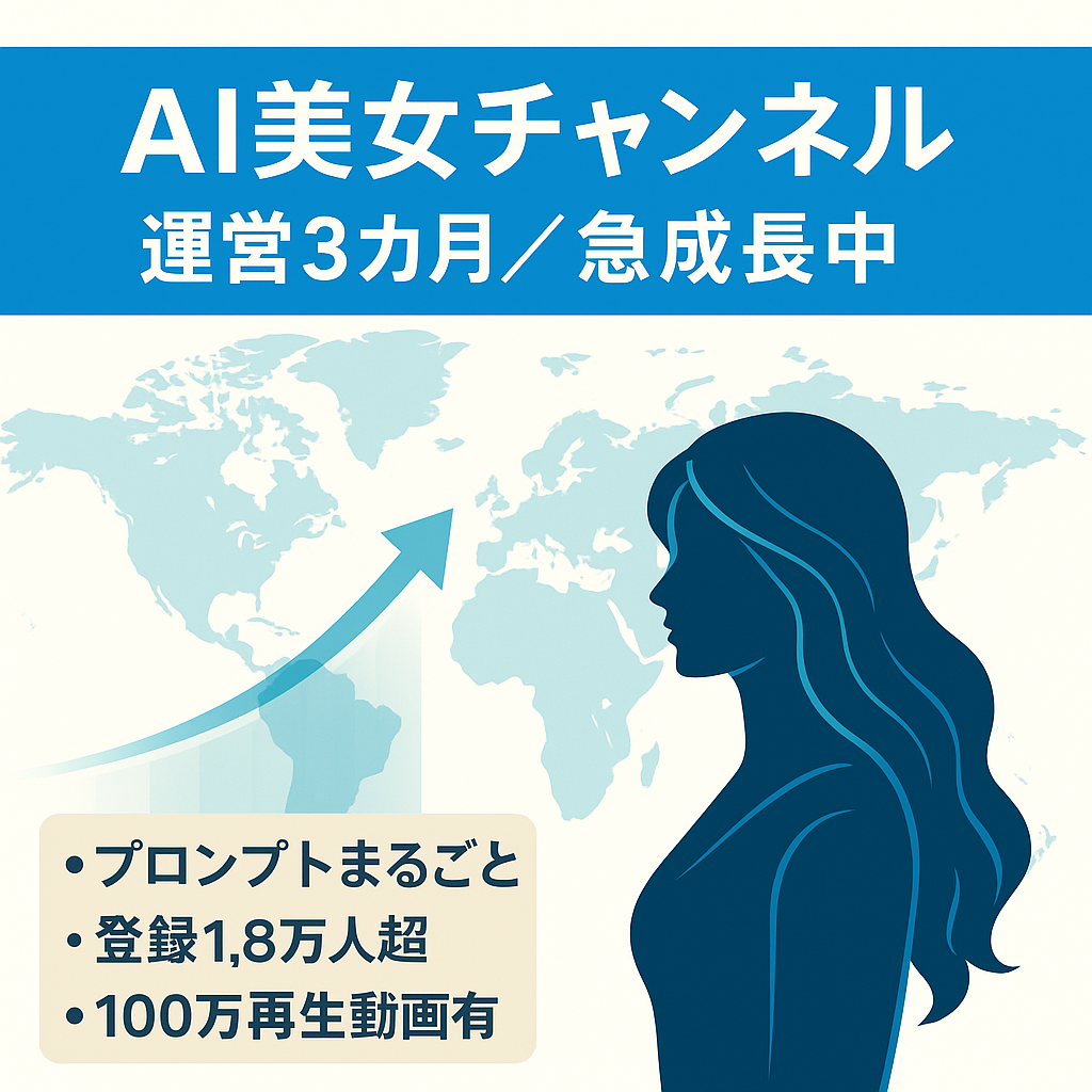 【運営３ヵ月／登録者1.8万人超／100万超再生動画アリ】急成長中のAI美女チャンネル【プロンプト全提供】