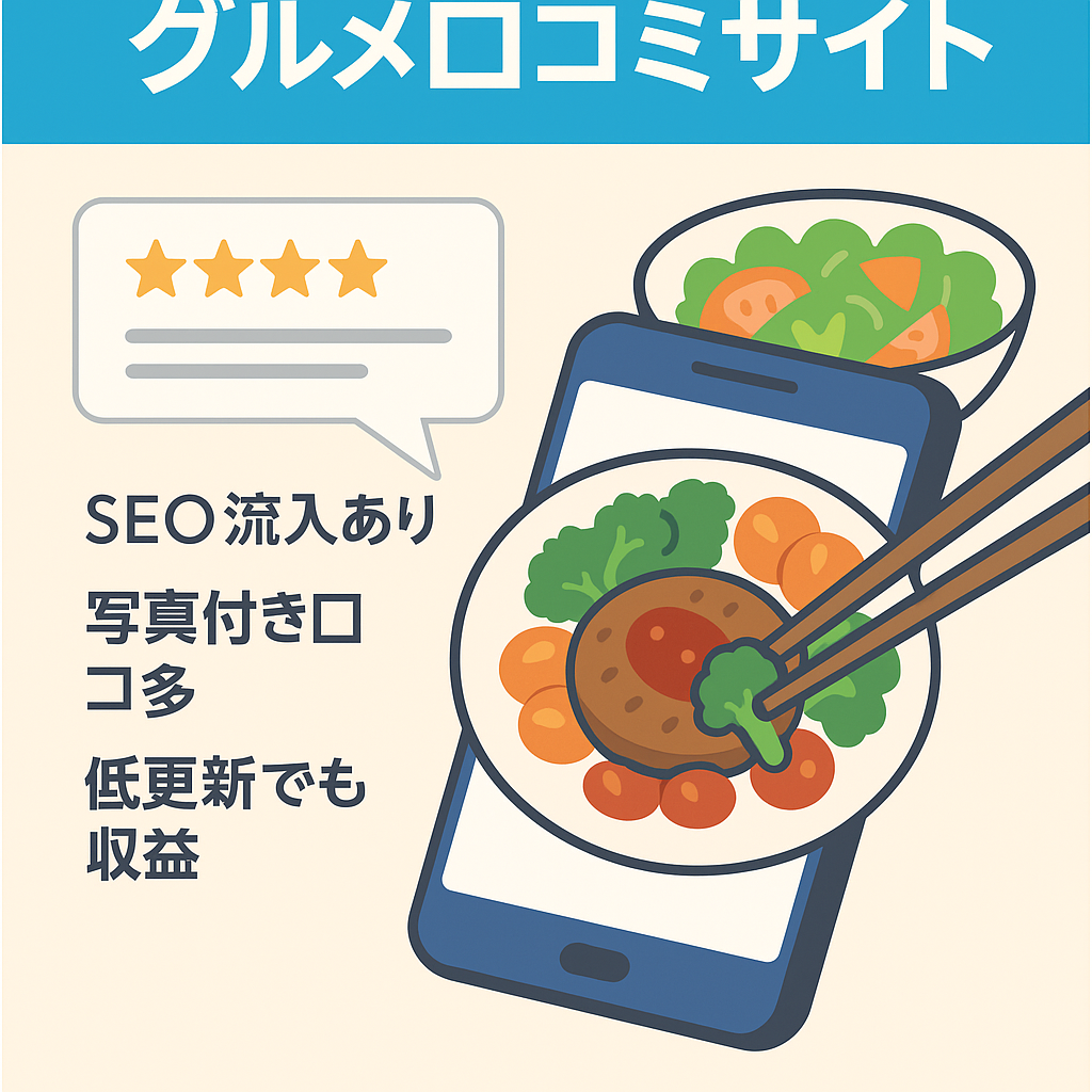 【上位表示多数！】グルメの口コミ中心の特化サイト！更新次第で収益アップ可★