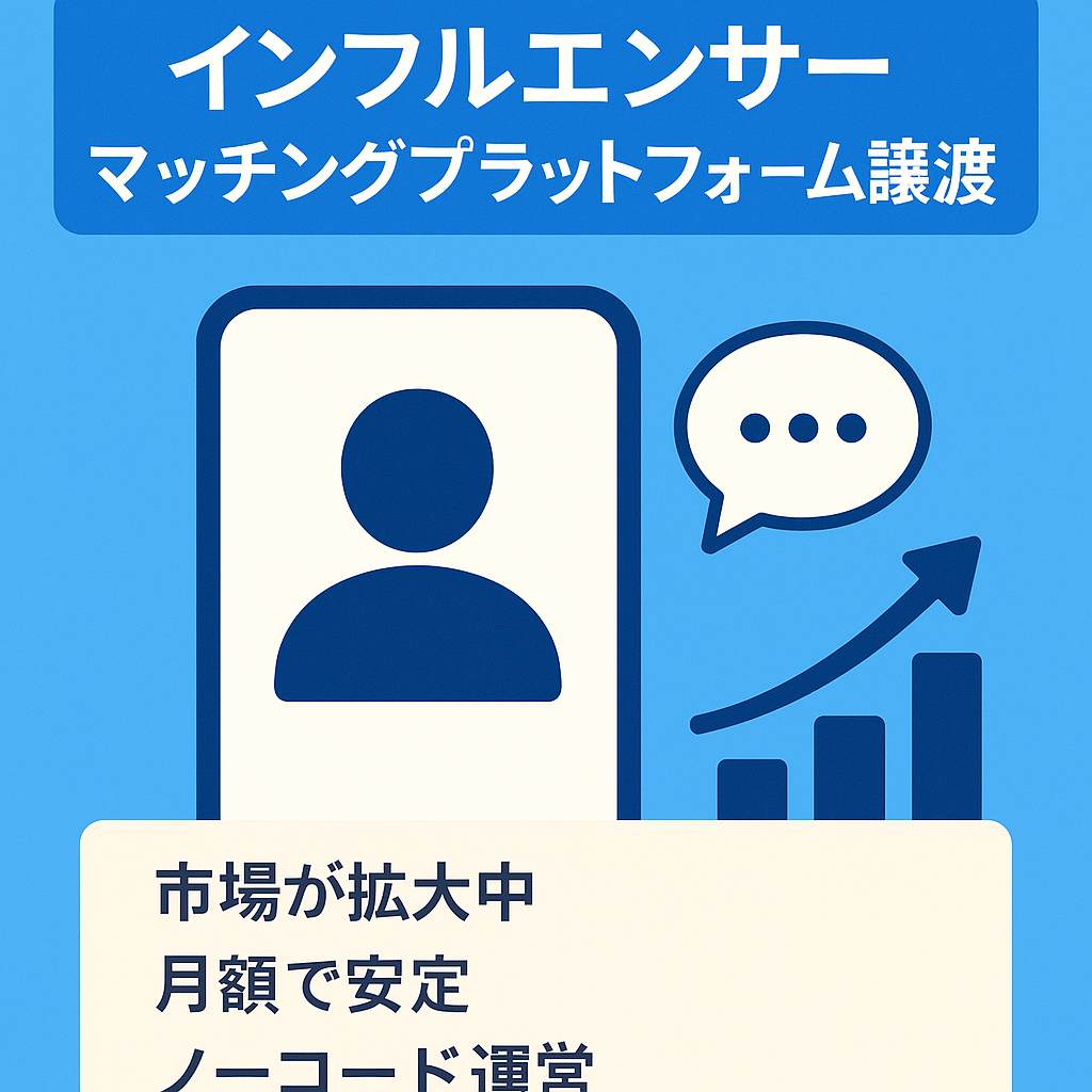 【新規事業におすすめ】インフルエンサーマッチングプラットフォーム（SaaS）譲渡！