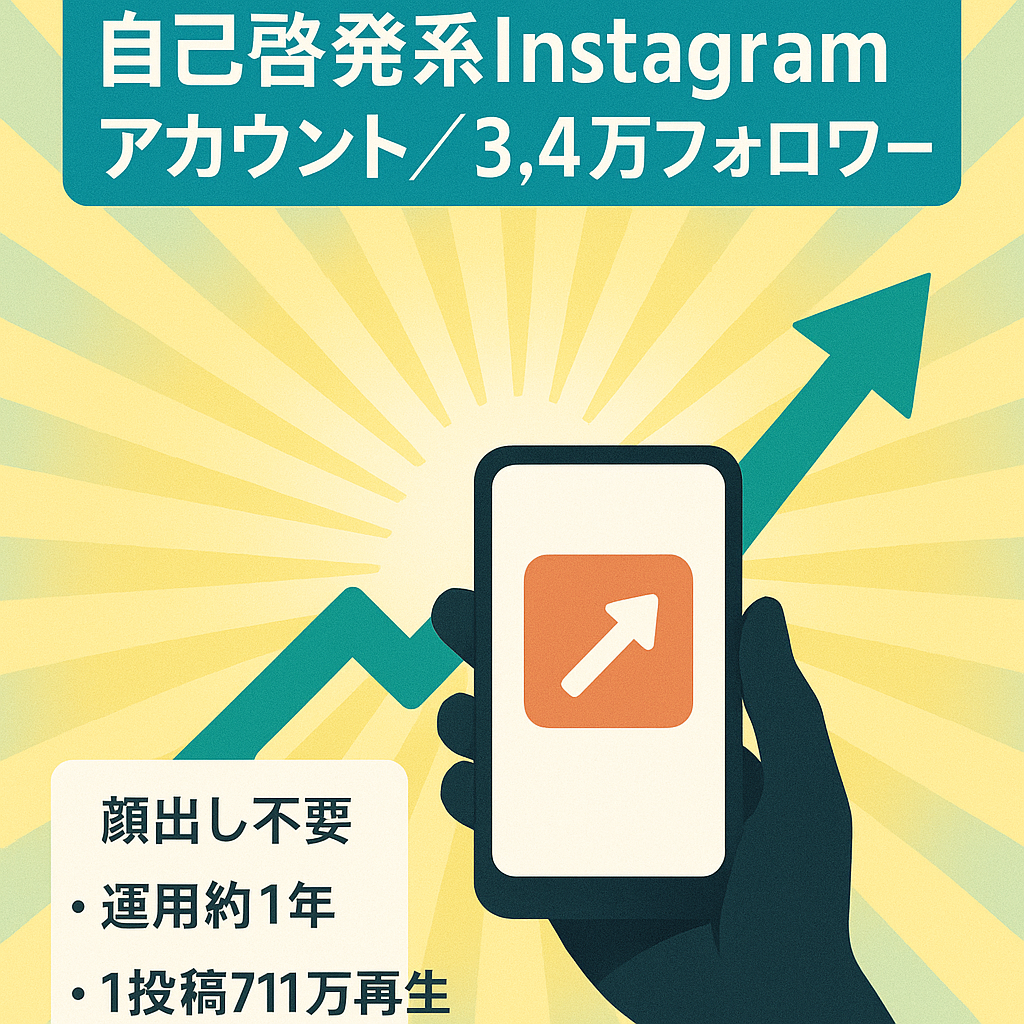 【57投稿でInstagramフォロワー3.4万人】自己啓発系メディア、1投稿711万再生、200万再生越え多数、平均再生数67万