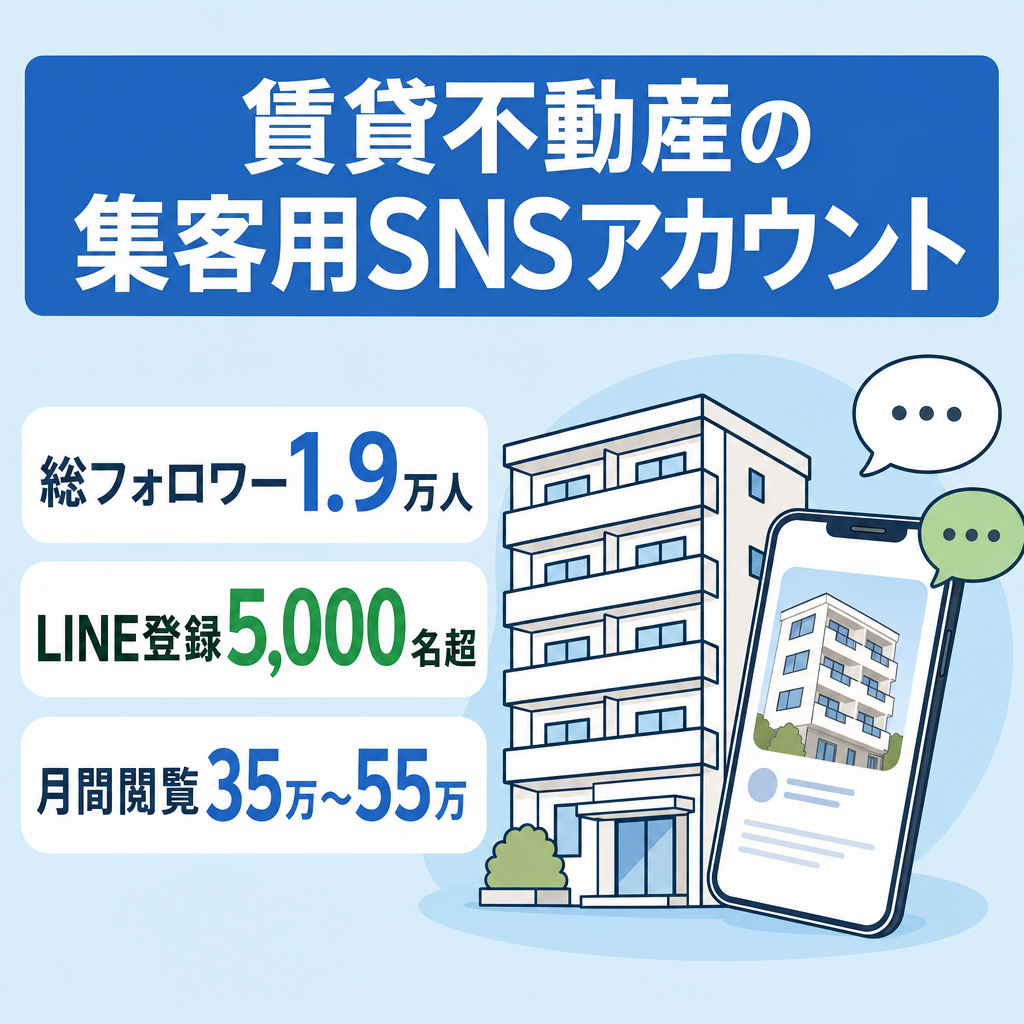【SNS総フォロワー数1.9万人】賃貸不動産の集客用アカウント