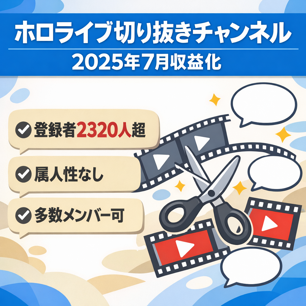【2025年7月に収益化済み/登録者2320人超/価格交渉歓迎！】 ホロライブ切り抜きチャンネル