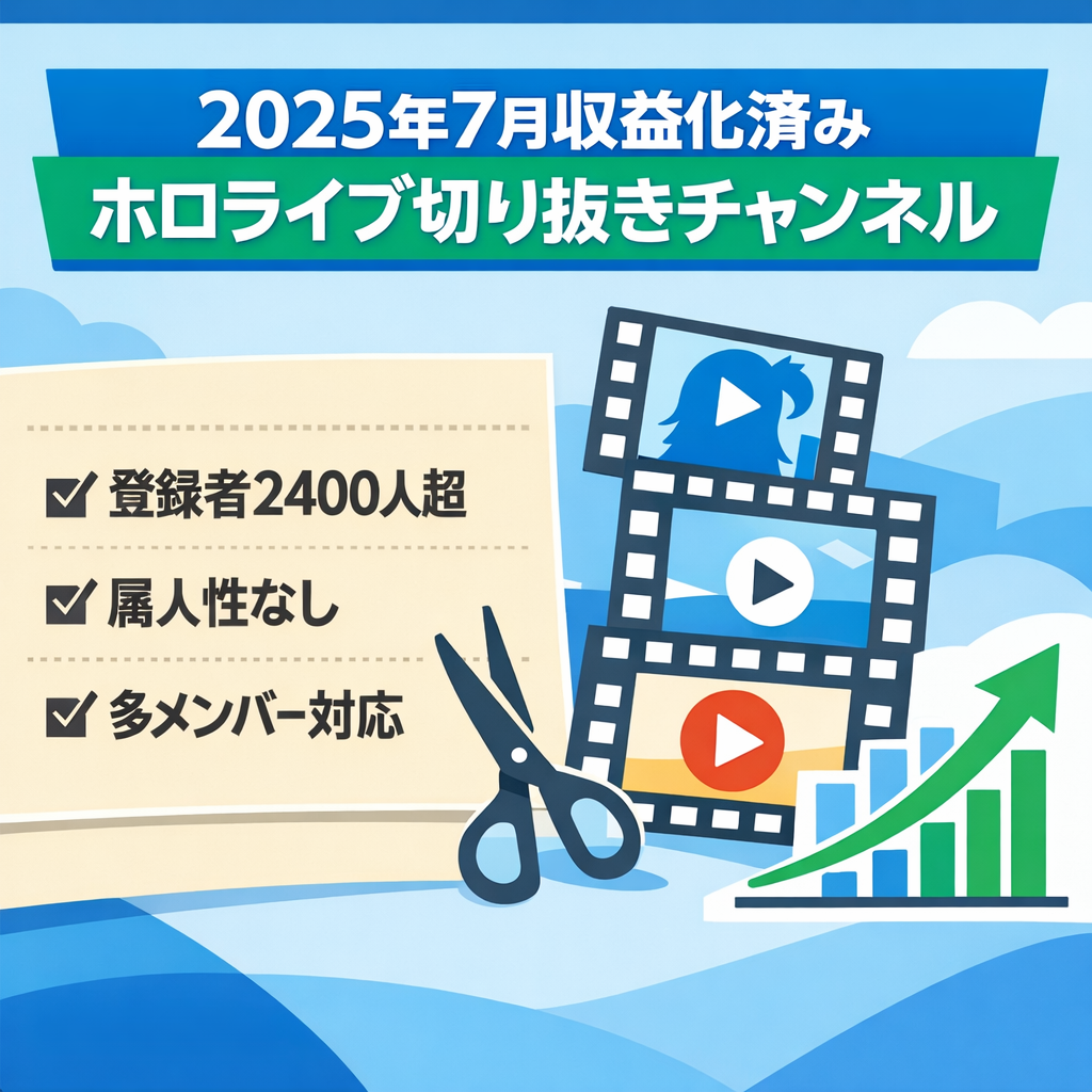 【2025年7月に収益化済み/登録者2400人超/価格交渉歓迎！】 ホロライブ切り抜きチャンネル
