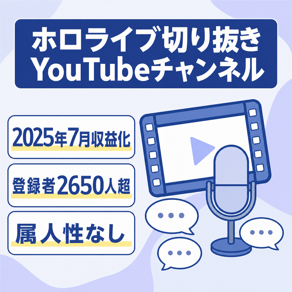 【2025年7月に収益化済み/登録者2650人超/価格交渉歓迎！】 ホロライブ切り抜きチャンネル