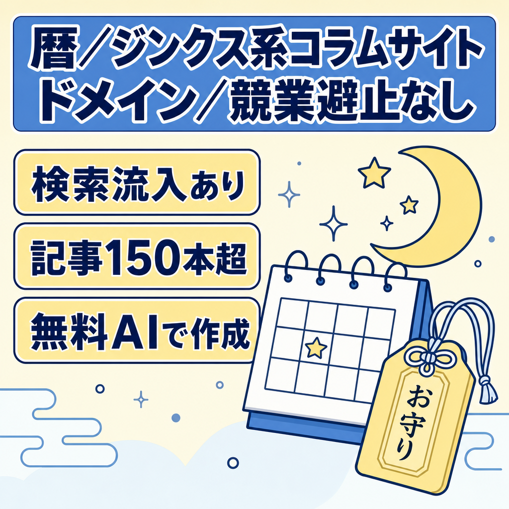 【ドメイン・競業避止期間なし】暦・ジンクス等にまつわるスピリチュアル系コラム集【検索流入あり/150記事超】