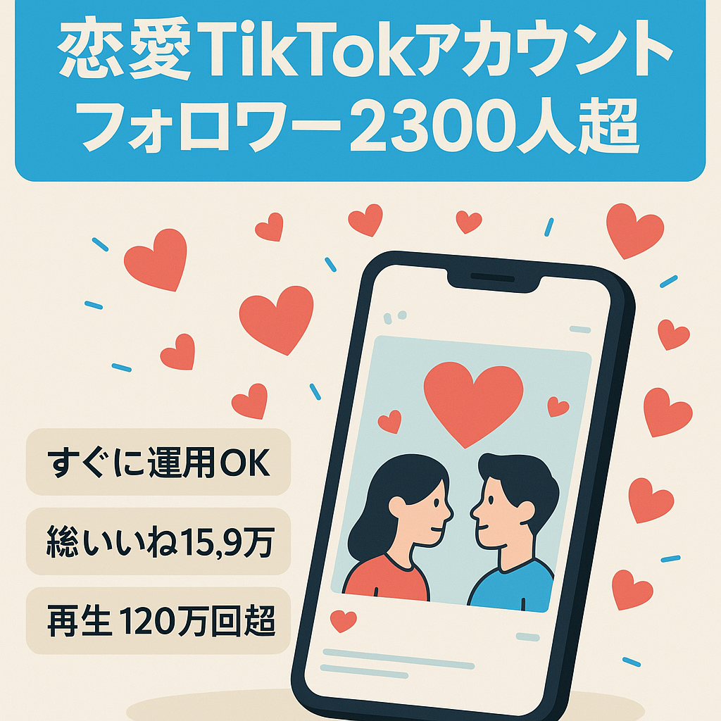 【即マネタイズ可】2300人以上フォロワーtiktokアカウント/属人性なし/知識不要/恋愛