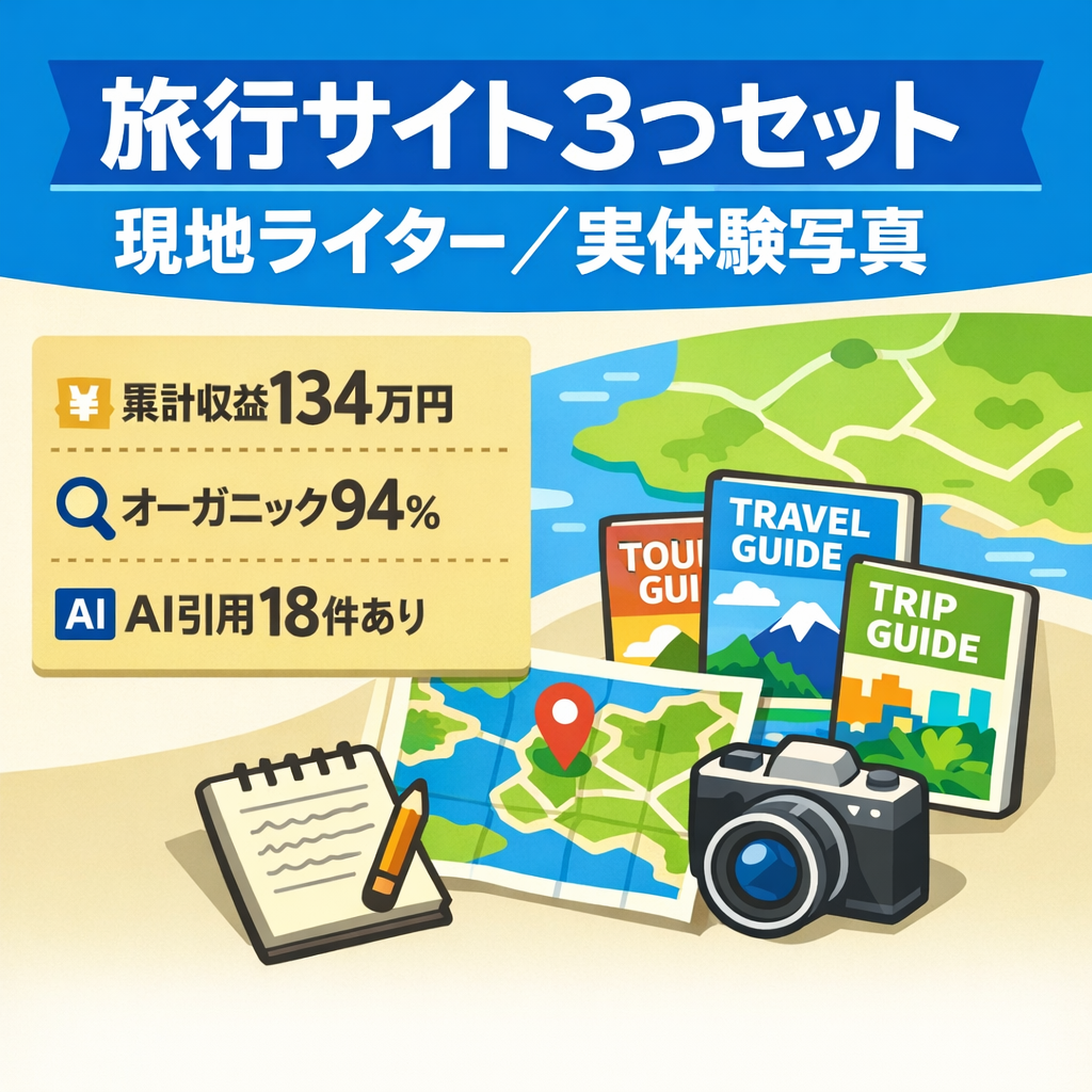 【実体験×現地写真多数】旅行3サイトセット｜オーガニック94%・AI引用アリ！現地ライター執筆