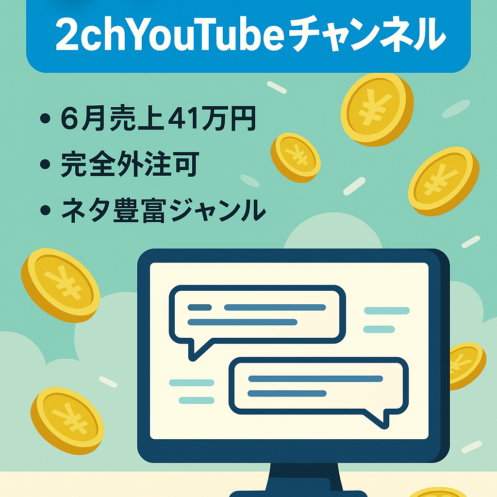 【7月純利益40万・完全外注】最高収益更新中 2ch系YouTubeチャンネルの譲渡