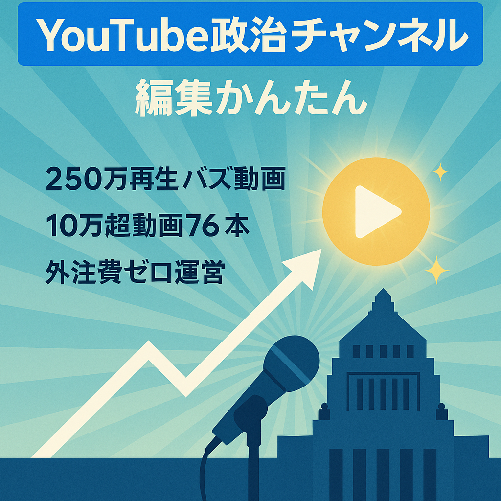 【編集しやすい】ネタに困らない政治系 / 登録者数2.9万人 / 粗利率100% /オリジナル台本/ 非属人なのでマネしやすい