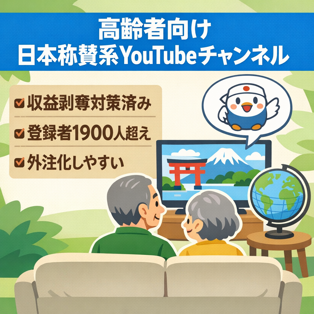 【収益剥奪対策済み】登録者1900人超えで成長中の高齢者向けに強い日本称賛系YouTubeチャンネル(非属人)