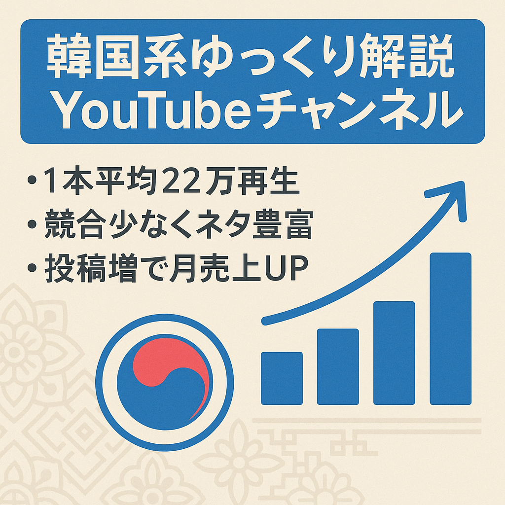 【売上月77万 | 月間220万再生】韓国系ゆっくり解説CH【外注化運営】