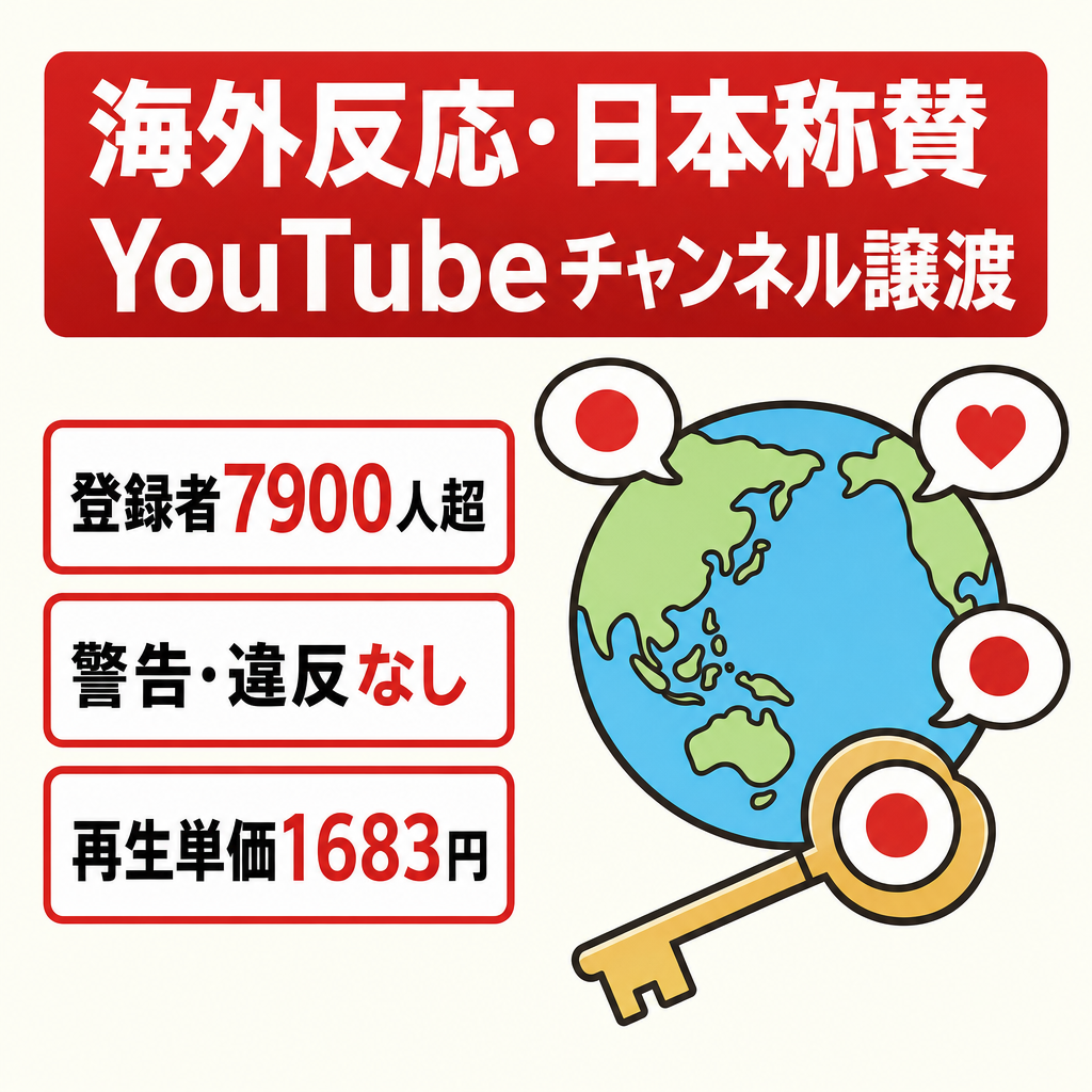 【登録者7900人超え！】海外の反応日本称賛系YouTubeチャンネルの譲渡【警告・違反なし】