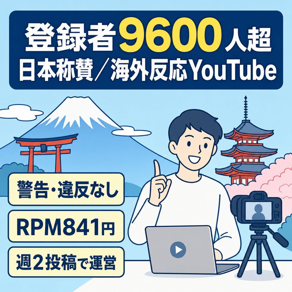 【登録者9600人超え！】海外の反応日本称賛系YouTubeチャンネルの譲渡【警告・違反なし】