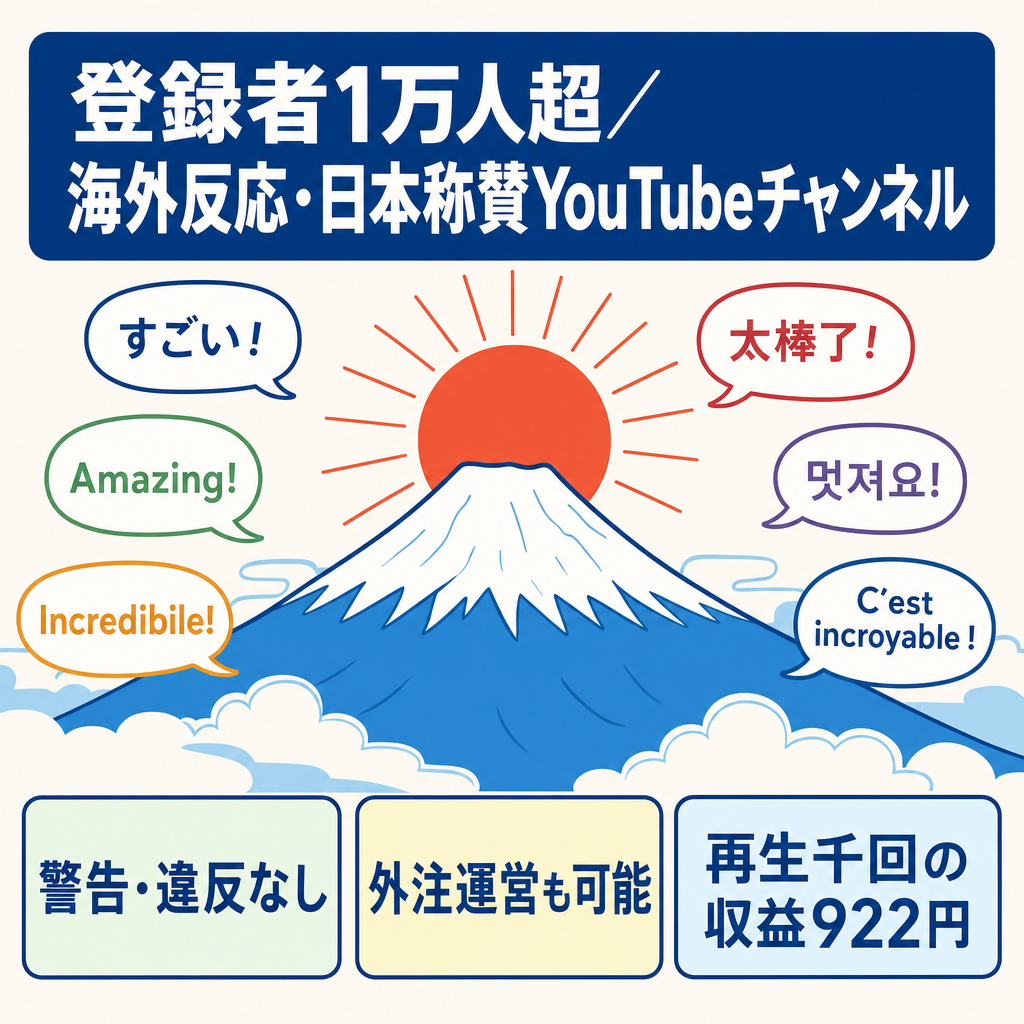 【登録者10,700人超え！】海外の反応日本称賛系YouTubeチャンネルの譲渡【警告・違反なし】