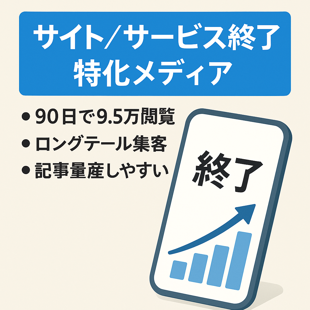 【SEO】サービス終了/停止特化メディア｜直近90日9.5万PV・広告4.3万円