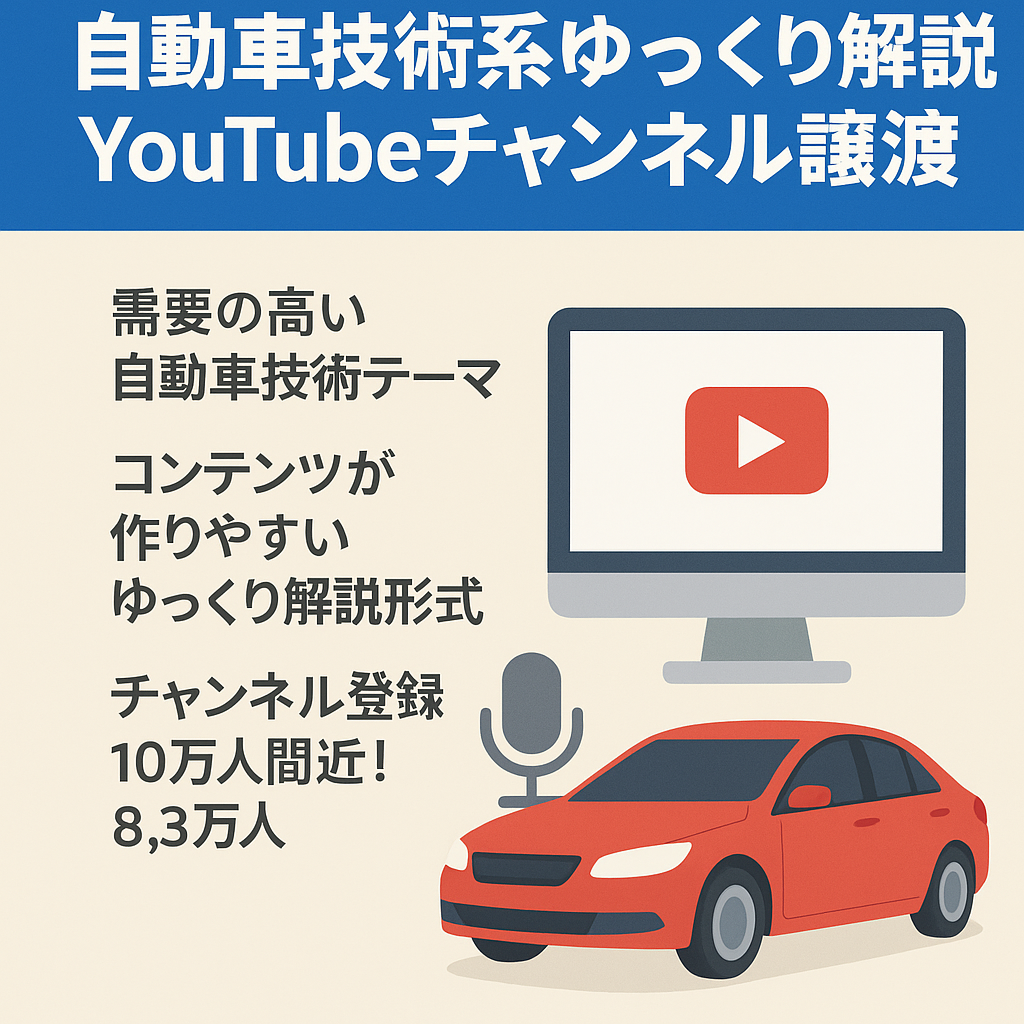 【登録者8.3万人】 自動車技術系ゆっくり解説YouTubeアカウントの譲渡【書籍掲載経験あり】