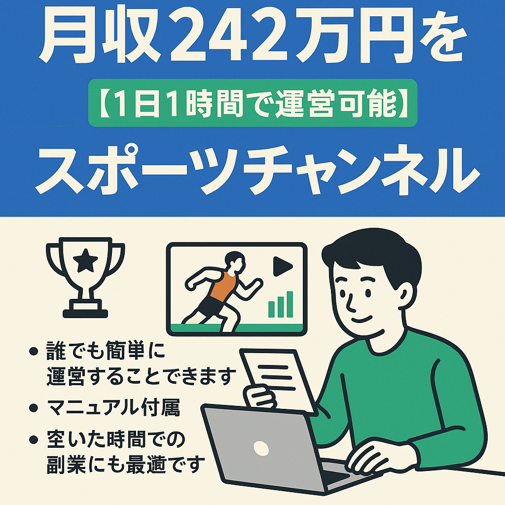 『最高月収２４２万円』今が旬のスポーツチャンネル【１日１時間で運営可能】