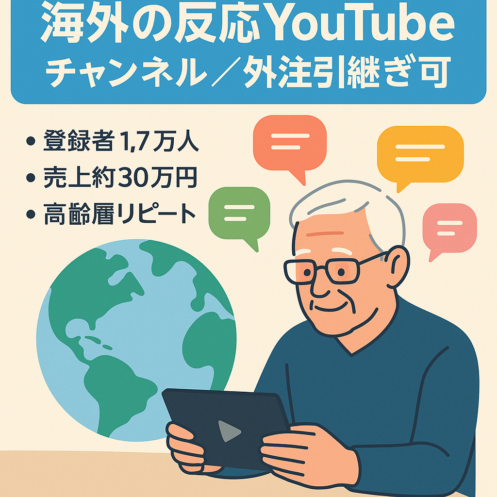 【登録者1.7万人/11月売上約30万/海外の反応ch】外注引き継ぎ可で運営もスムーズ