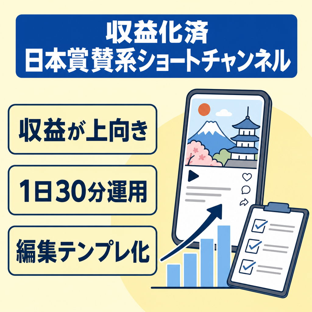 【収益化済】日本賞賛系ショートチャンネル｜ショート動画メインで継続可能｜1日当たり30分の作業(非属人)