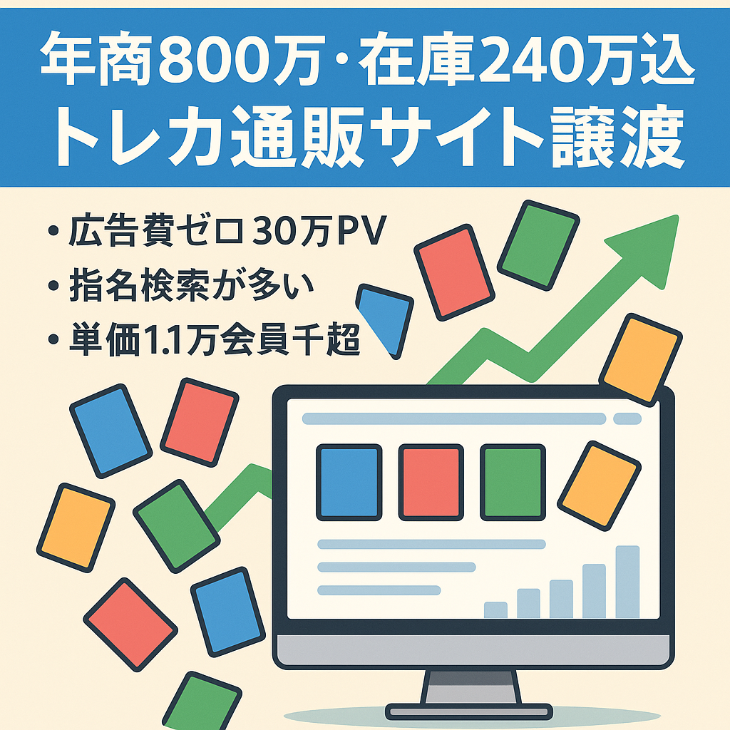 【年商800万・在庫240万込】指名検索多数！月3万PV超のトレカECサイト譲渡／LTV1.1万円・SNSフォロワー1,500人