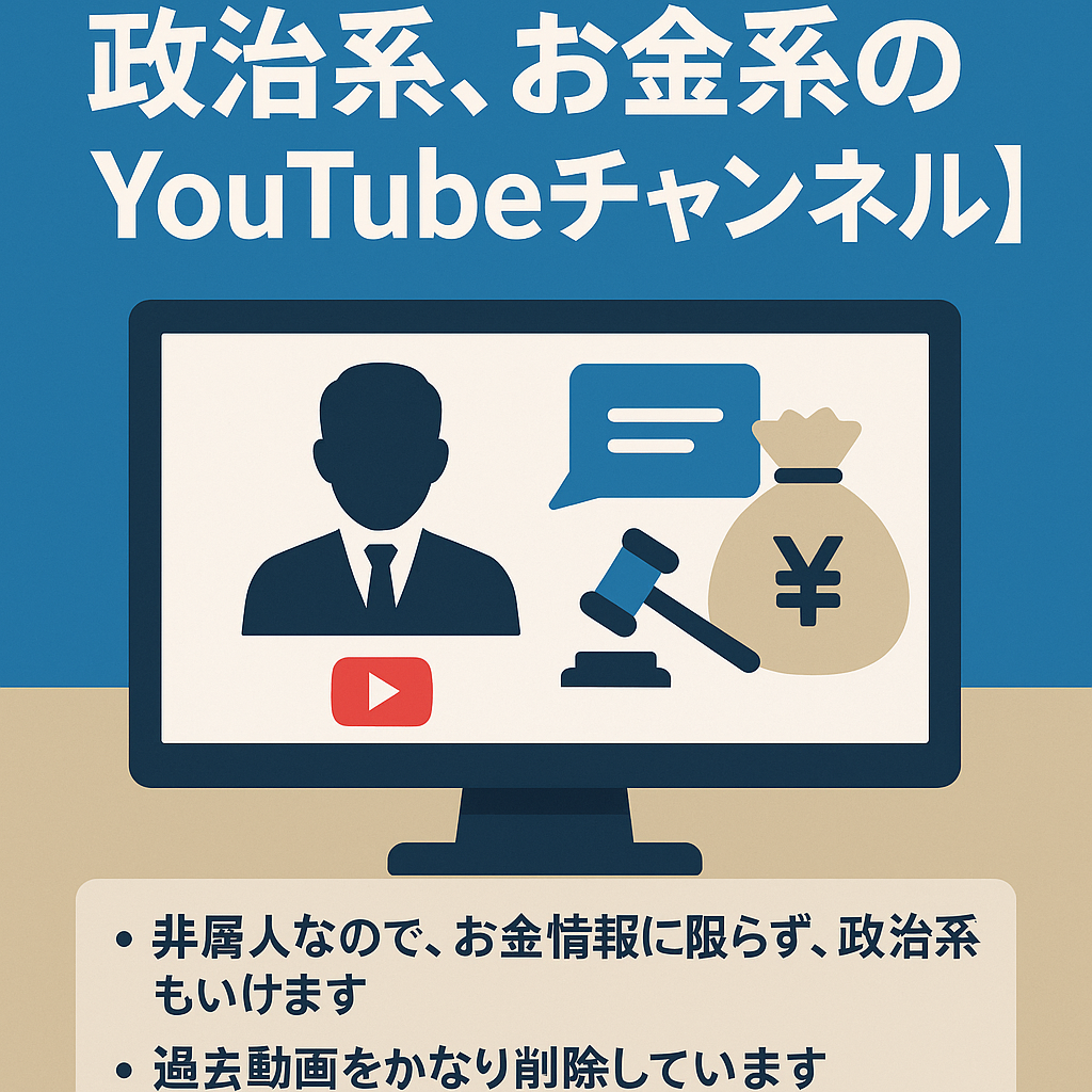 【今一番熱い政治系、お金系のYouTubeチャンネル】非属人・収益化済みのチャンネルをお譲りいたします。