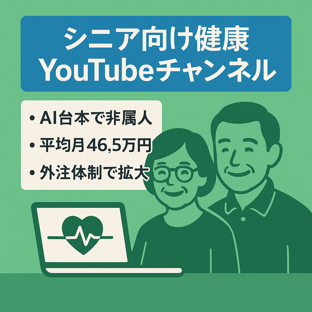 【月10本前後の投稿で2025年平均収益約46.5万円】完全非属人シニア向け健康YouTubeチャンネル/2025年11月中の譲渡に限り20％割引中