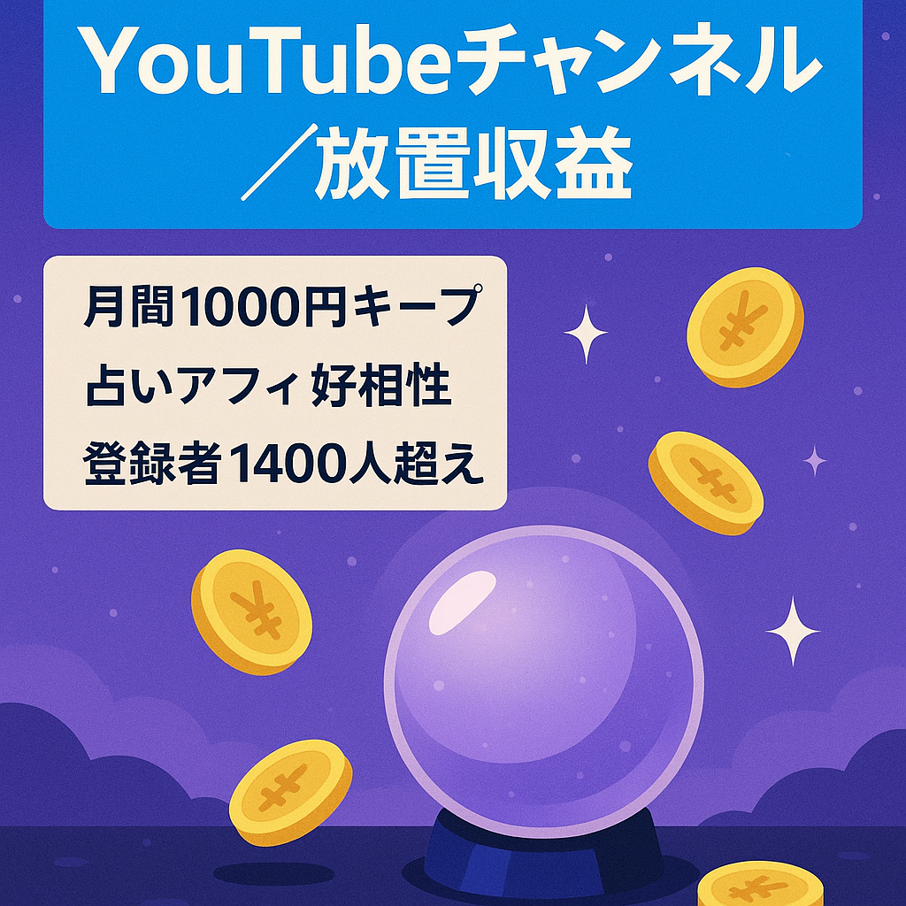 【放置でも毎月1000円の収益】🔮スピリチュアル系🔮YouTubeチャンネル【登録者数1,400人 収益化済み】