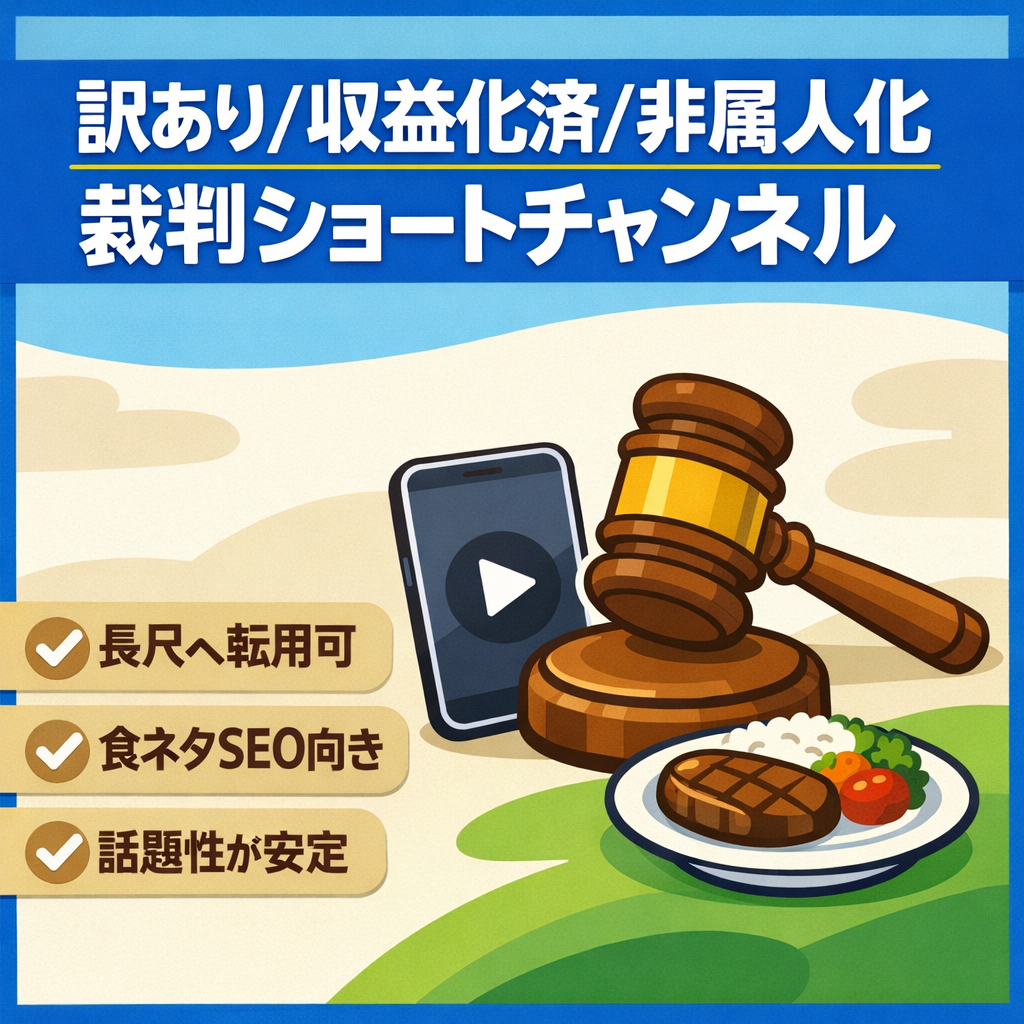 訳あり：【収益化済/非属人化】面白裁判ショートジャンル特化チャンネル