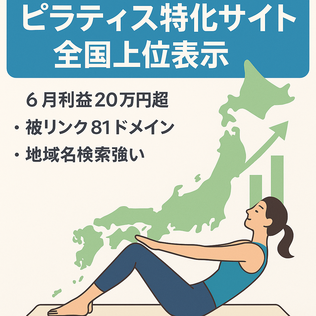 【6月確定20万円超】ピラティス特化サイト！アプデ影響なしで右肩上がり＆6月はPV・売上ともに過去最高！