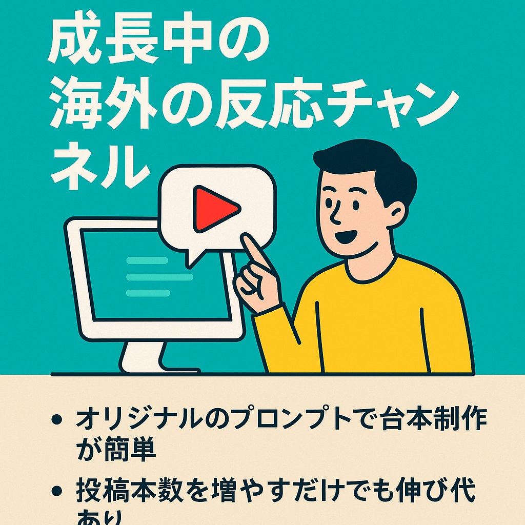 【20%値下げ中】登録者数2,000人以上の成長中 「海外の反応チャンネル」【外注費を抑えて収益率もUP】1日1.5時間だけの作業で運営可